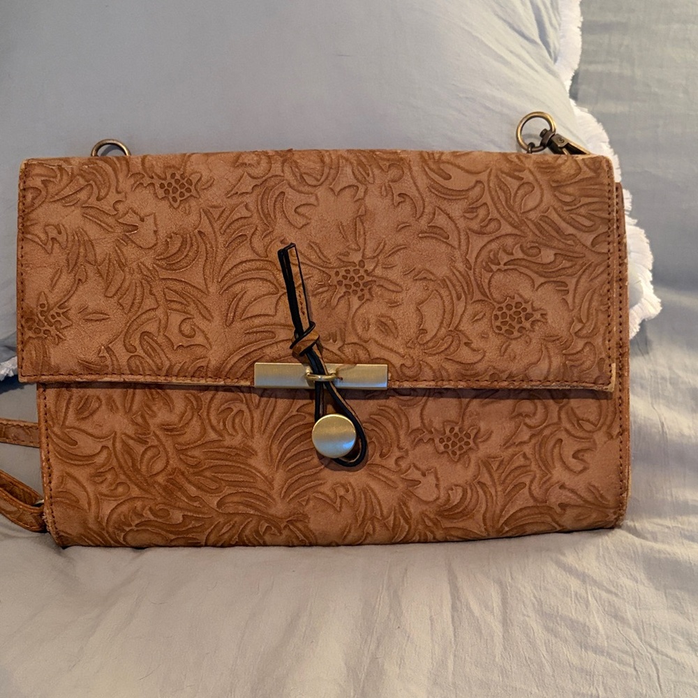 Elegant Tan Floral Embossed Women's Bag